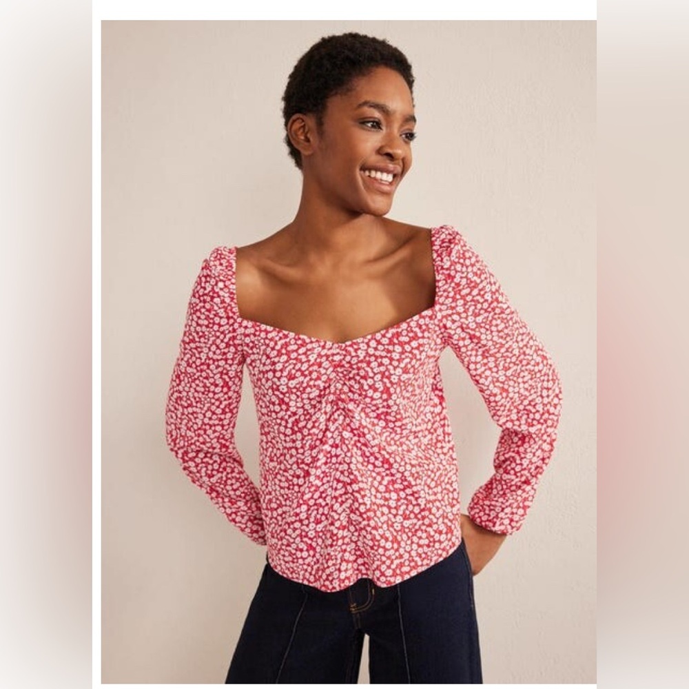 🌸✨ Boden Sweetheart Printed Top - Red with White Flowers, NWT, Size 12 ✨🌸